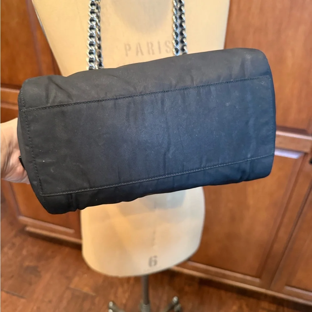 Prada Black Nylon Shoulder Bag w/ Silver and  Saffiano Black Leather Chain Strap - Picture 8 of 12